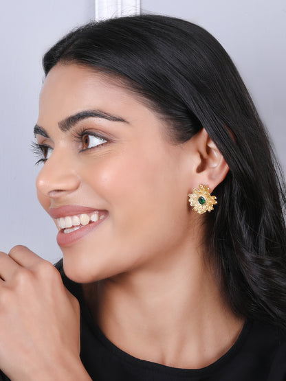Magical Golden Emerald Floral Earrings