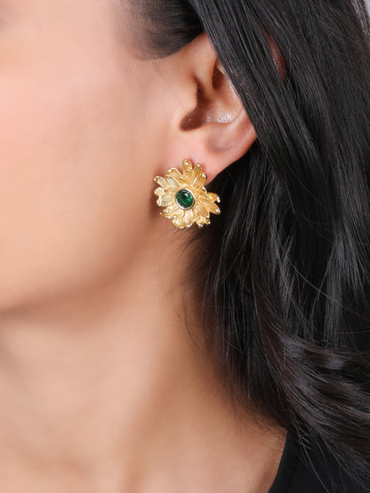 Magical Golden Emerald Floral Earrings