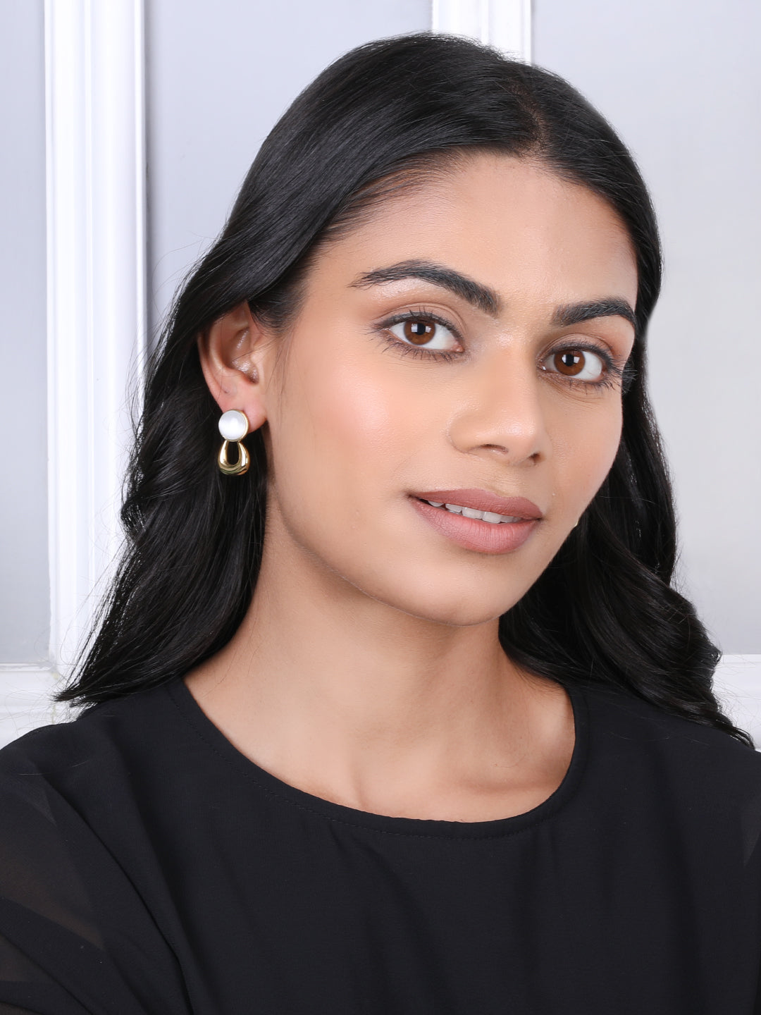 Golden White Pearl Drop Earrings