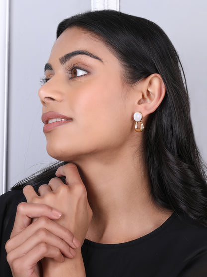 Golden White Pearl Drop Earrings