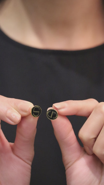 Noble Black & Gold Round Earrings