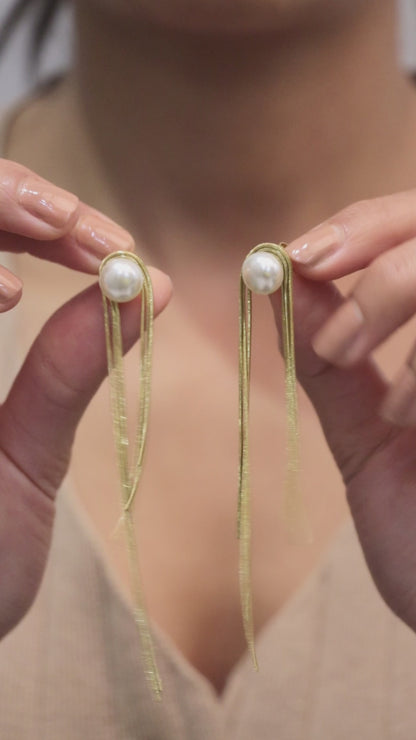 Kraze White Pearl & Golden Dangling Earrings