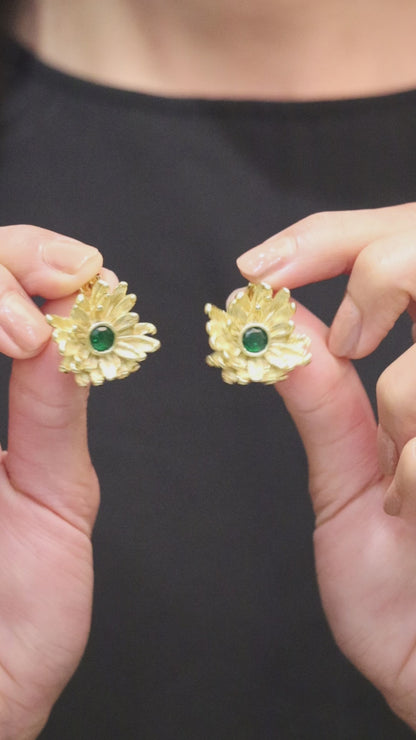Magical Golden Emerald Floral Earrings