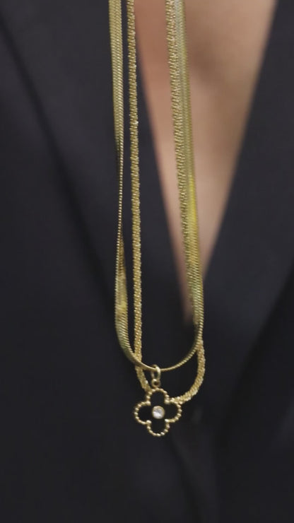 Minimal Black Flower Layered Pendant