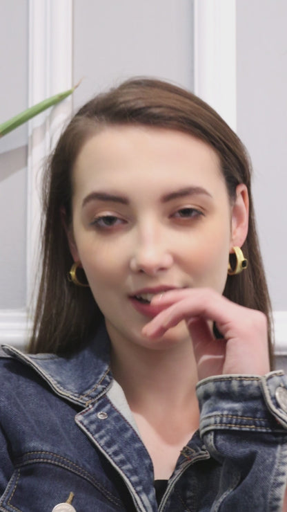 Gold Black Stone Hoop Earring